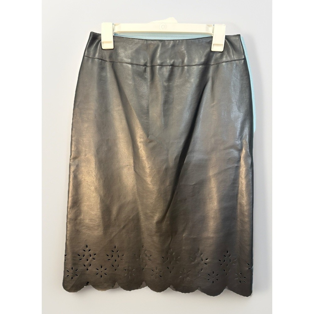 Vintage Holt Renfrew Size‎ 8 Vegan Leather Laser Cut Hem Skirt